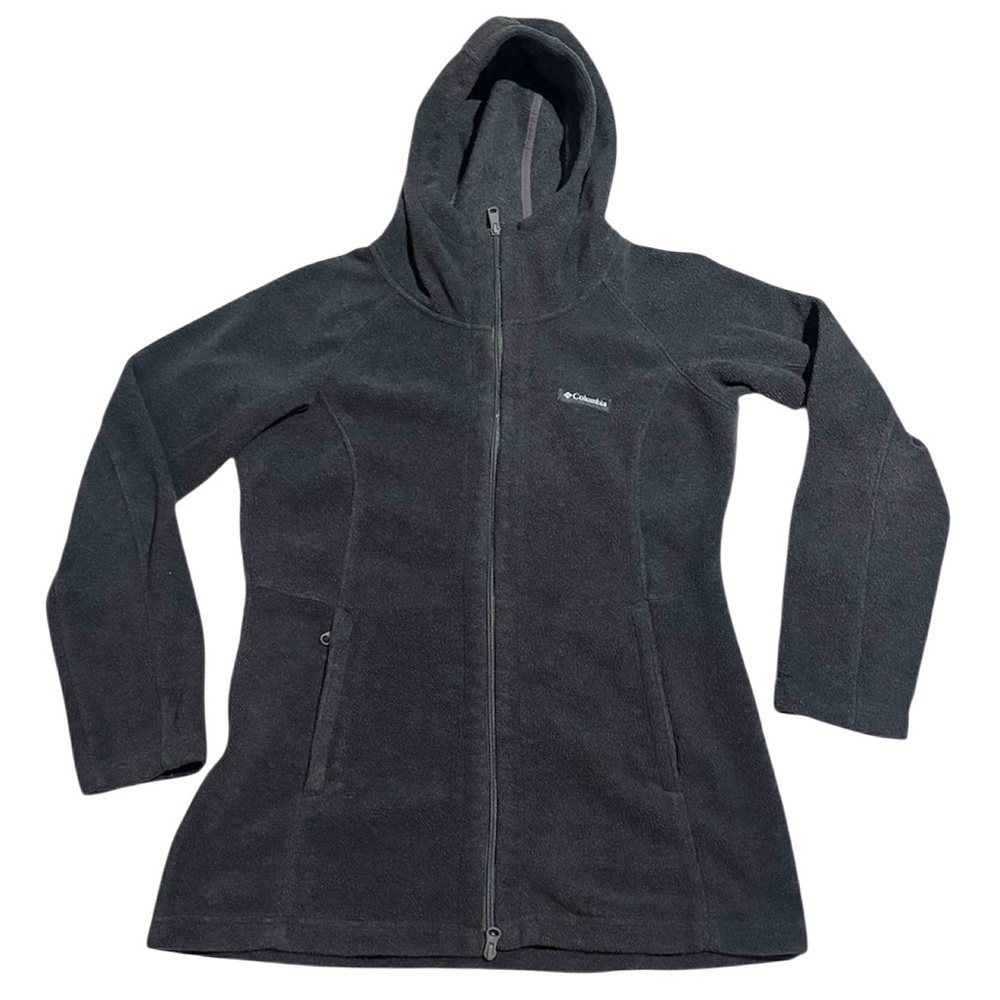 Columbia Women's Dark Gray Long Hooded Fleece Sweater Jacket Medium EUC